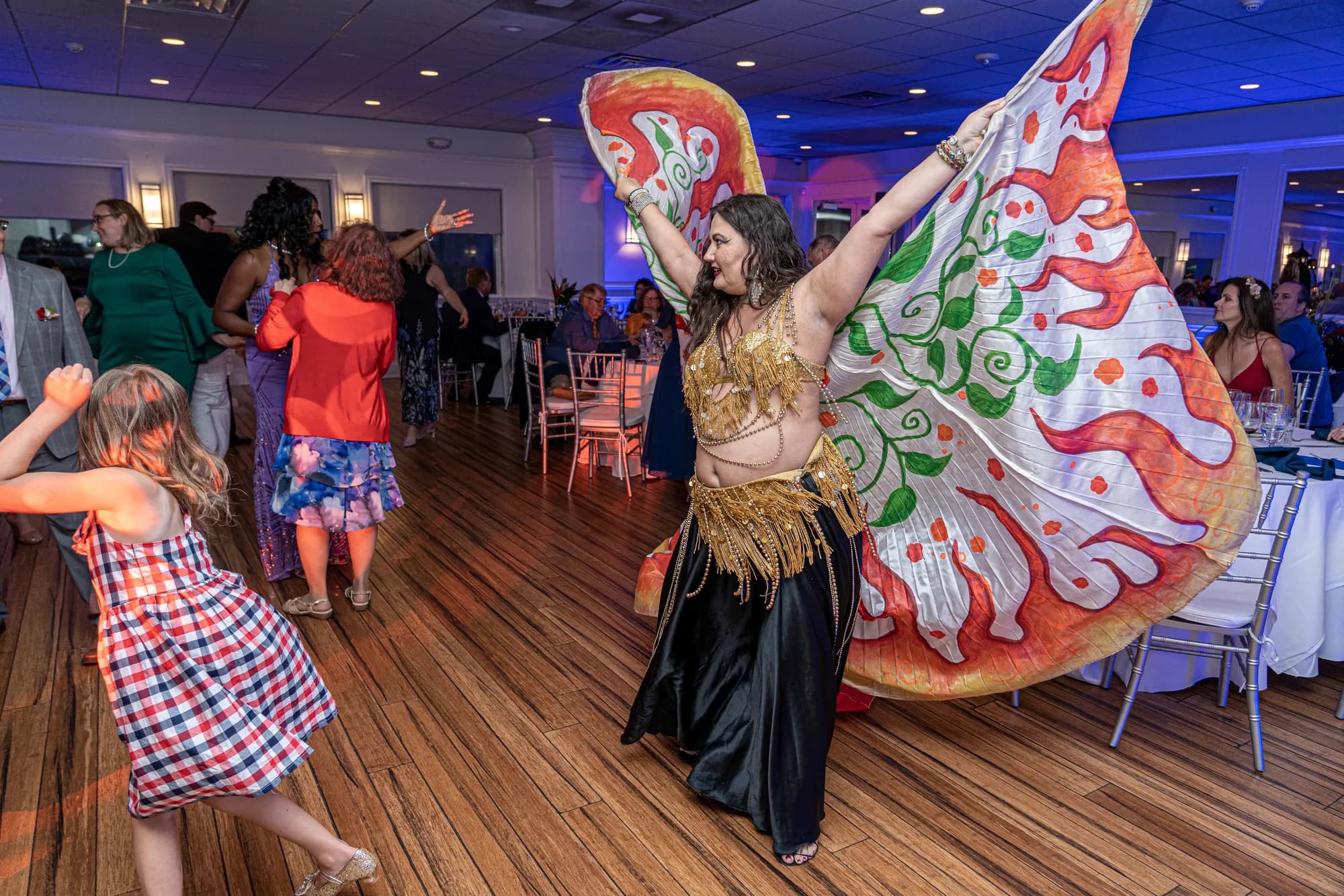 Lorenda belly dancing at a wedding celebration