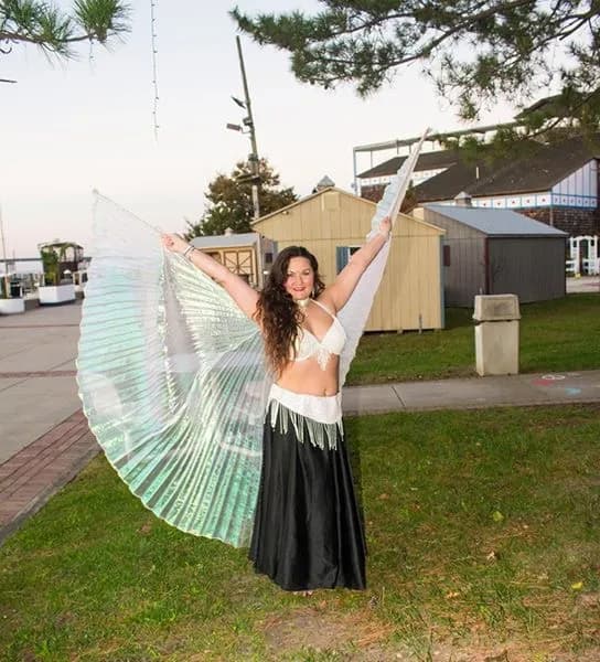 Lorenda belly dancing at a wedding celebration